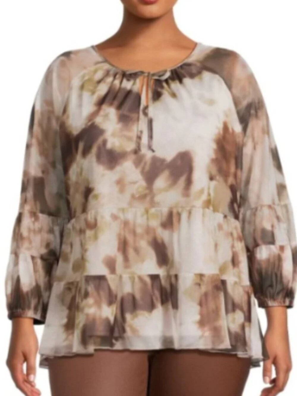 Women's Plus Size Tiered Stretchy Mesh Lined Peasant Boho Shirt Size 2X, NWOT